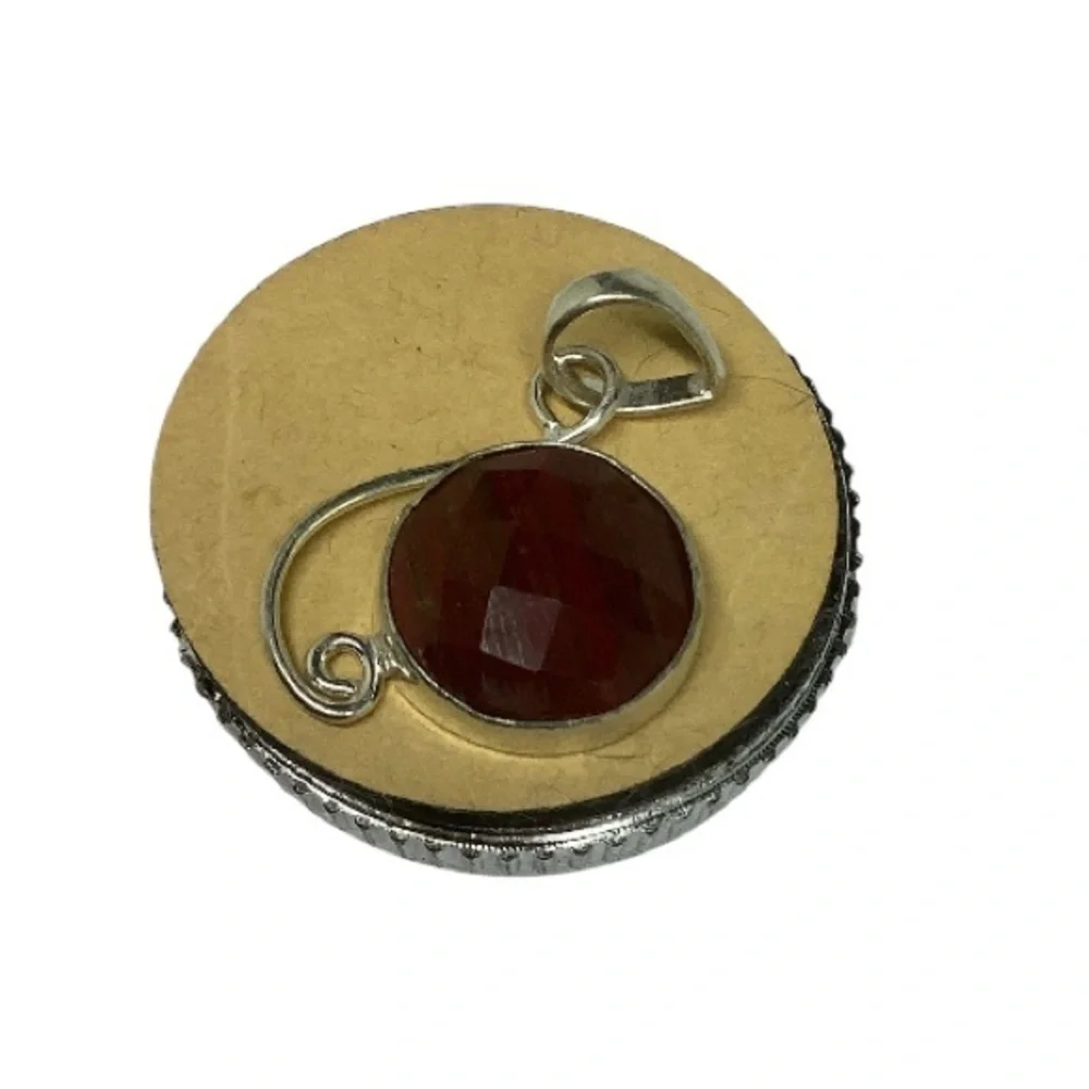 Silver Pendant with 1” Red Gemstone